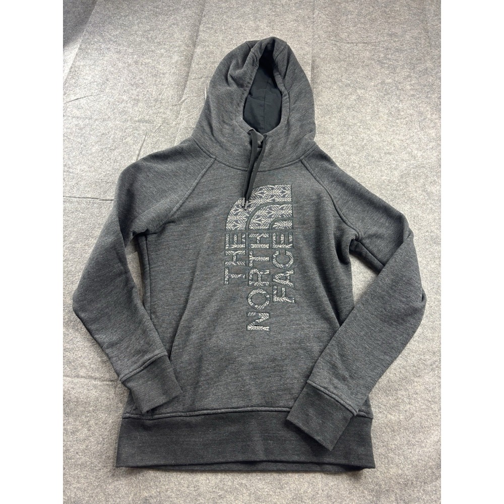 The North Face Sweatshirt Women's M Gray Logo Mockneck Hoodie Long Sleeve Hiking